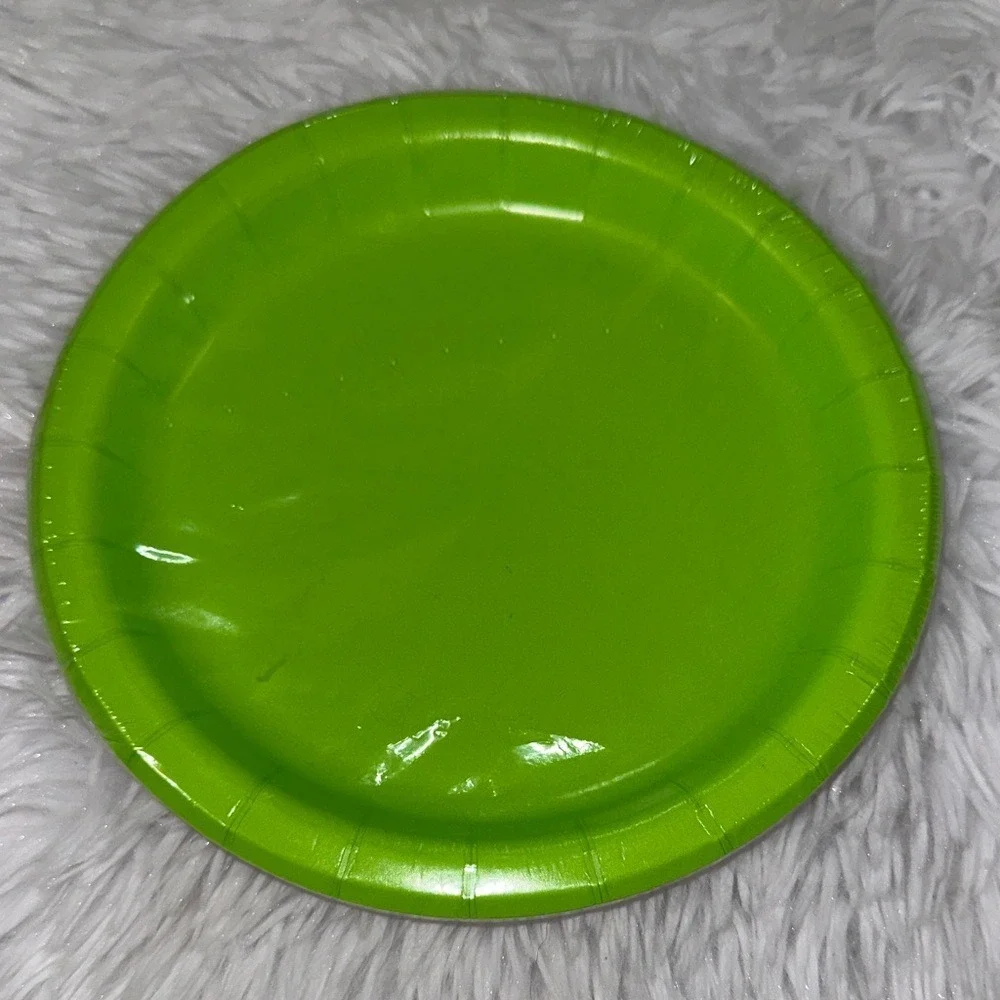 DG Party Plates Neon Green 16 Count 6.75 Inch Round Disposable Paper Plates